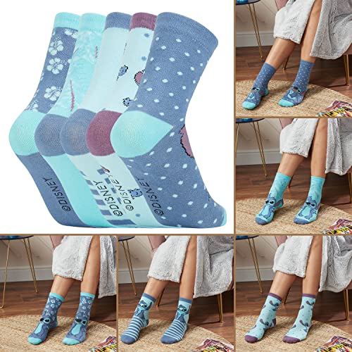 Image of Disney Stitch Socks Gifts for Women Teens, US Size 4-9, Baby Yoda Pack of 5 Fuzzy Casual Crew Socks for Home Sleep Winter