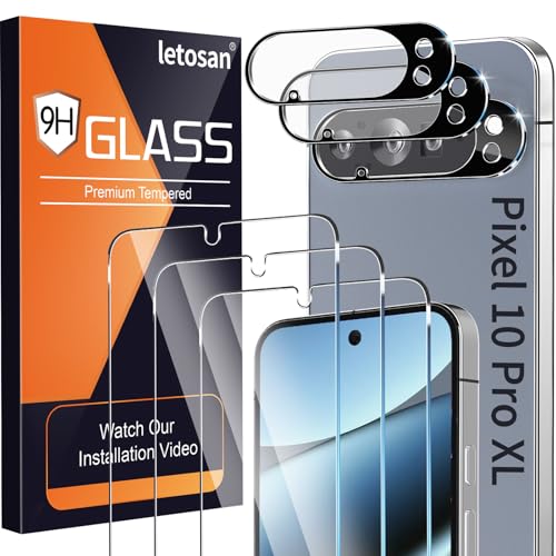 3 Pack Glass Screen Protector for Google Pixel 10 Pro XL [6.8 inch] with 3 Pack Camera Lens Protector, 9H Tempered Glass, Fingerprint Unlock, HD Ultra-thin Bubble-Free