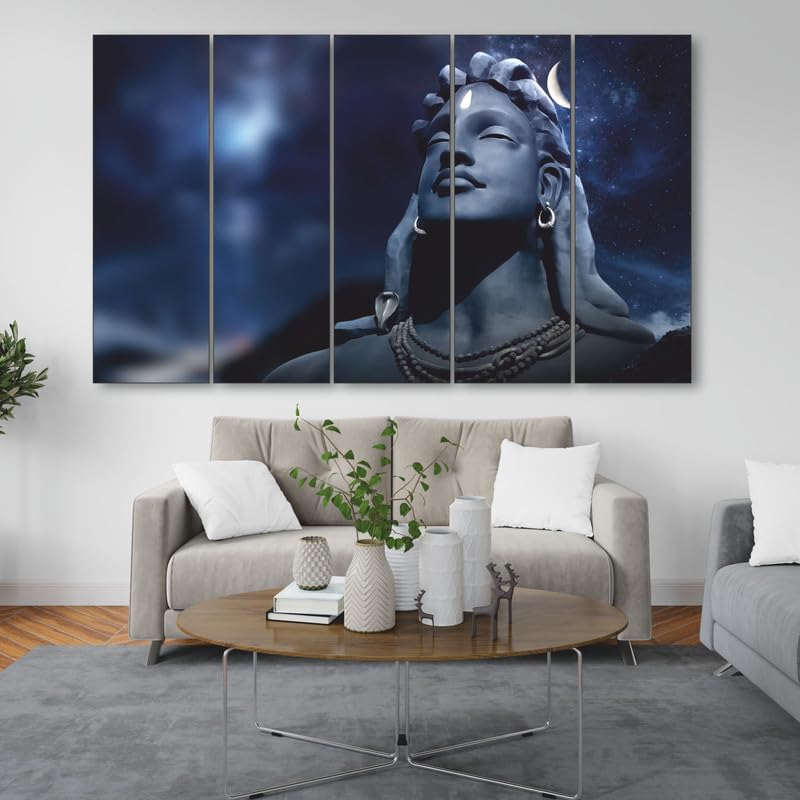 The Castle Decor Lord Shiva Moon Set of 5 Big Size (27x48) Multiple Frames Wall Art Painting for living room,Bedroom,Drawing room,Hotels-Wooden Framed-Digital Painting