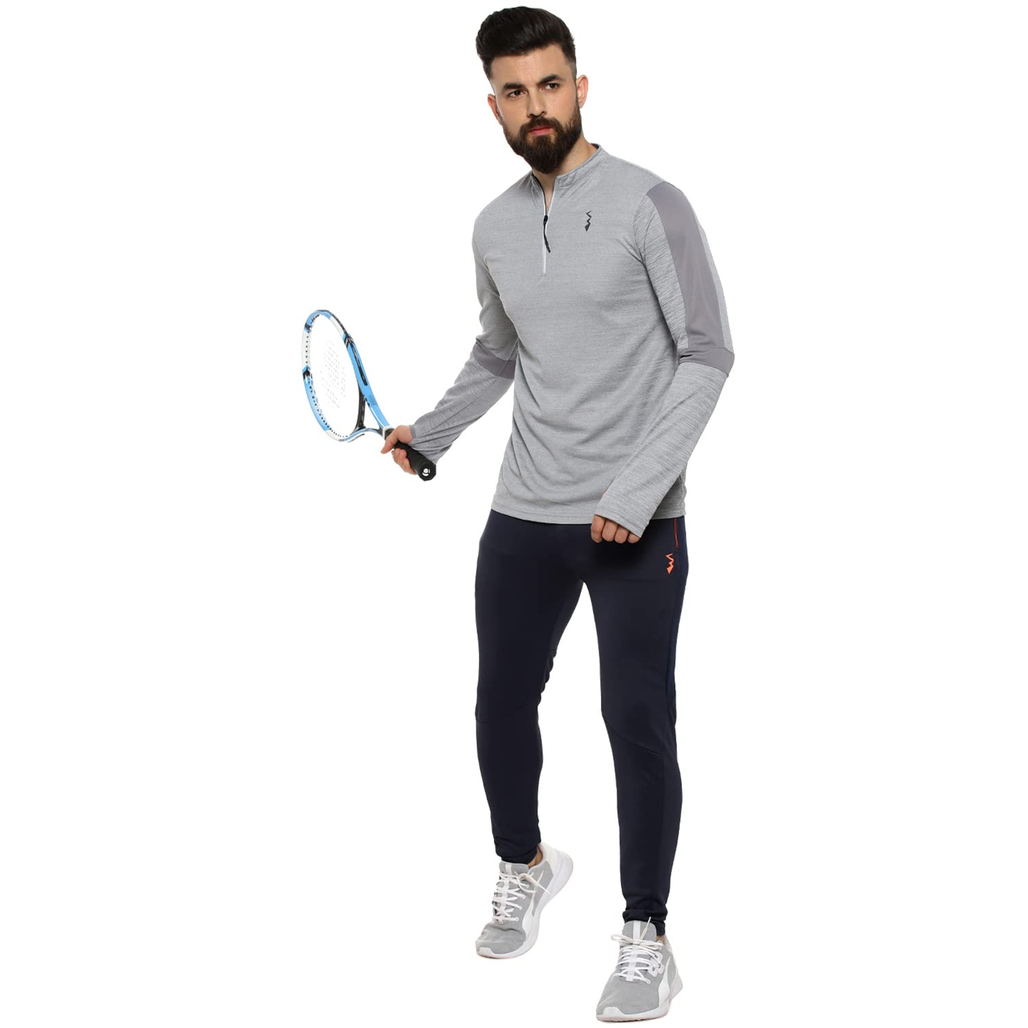 Campus Sutra Basic Activewear - Camiseta de manga larga para hombre, corte normal, cuello alto, media cremallera, de poliéster, ajuste cómodo para uso diario