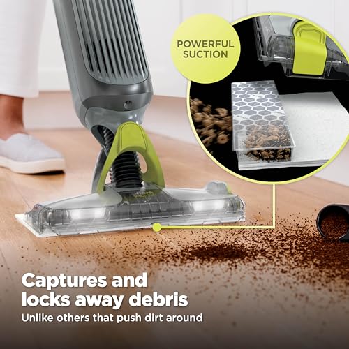 Image of Shark VACMOP Cordless Hard Floor Cleaner, Vacuum and Spray Mop, Powerful Suction, Lightweight, LED Headlights, Includes 4 Disposable Pads, 12oz Multi-Surface Cleaning Solution, Gray, VM252