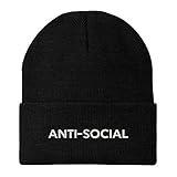 Trendy Apparel Shop Anti Social Embroidered Winter Long Cuff Beanie - Black