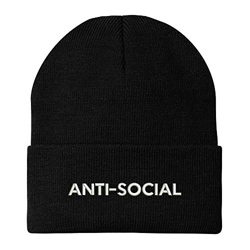 Image of Trendy Apparel Shop Anti Social Embroidered Winter Long Cuff Beanie