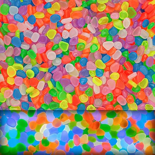 Oun Nana 400pcs Glow in the Dark Rocks for Outdoor Garden & Aquarium Luminous Stones for Landscaping Pathway Patio Driveway Walkway Fish Tank Plant Pots(Multicolor)
