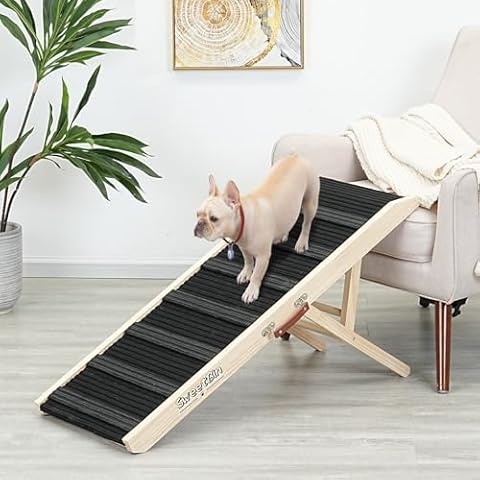 SweetBin Dog Ramp for Bed - Car Ramp for Dog - Anti-Slip Carpet - 39" Long Adjustable 16"-24" Dog Ramps for Small Dogs Medium Dogs - Dog Ramp for Couch, Bed or Sofa, Folding Portable Wooden Pet Ramps Cover