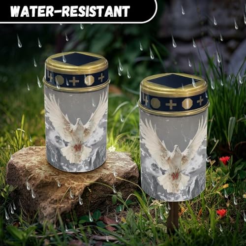 Image of Peace Dove Cemetery Solar Lights Water Resistant LED Flameless Candle Grave Lights Solar Powered Grave Decor Memorial Gift Outdoor Garden Decor Light for Prayer 2 Pcs