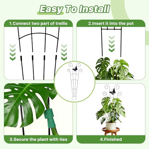Image of 4 Pack 30 Inch Taller Plant Trellis for Potted Climbing Plants Indoor, Expandable Metal Garden Trellis for Climbing Plants, Flowers, Vine, Ivy - Sturdy Houseplant Support with Ties
