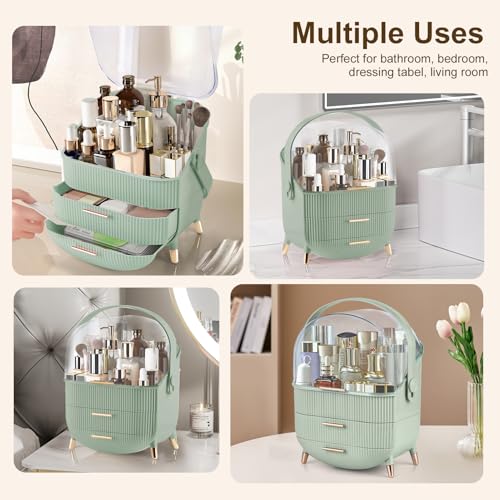 Image of Makeup Organizer for Vanity, Large Capacity Skincare Cosmetic Organizer Countertop with 2 Drawers, Cosmetic Display Cases Makeup Storage Box for Bedroom, Bathroom, Ideal Gifts for Women(Green)