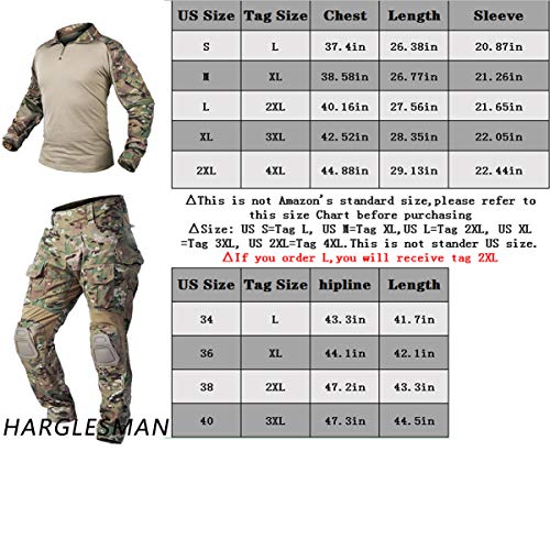 Harglesman G3 Combat Clothes Bdu Suits Black Camo With Knee Pads For Men Tactical Shirts Trousers For Work Training Hunting Military Airsoft Paintball Uniform Sets Apparel Gear Black Camo M thumb #5
