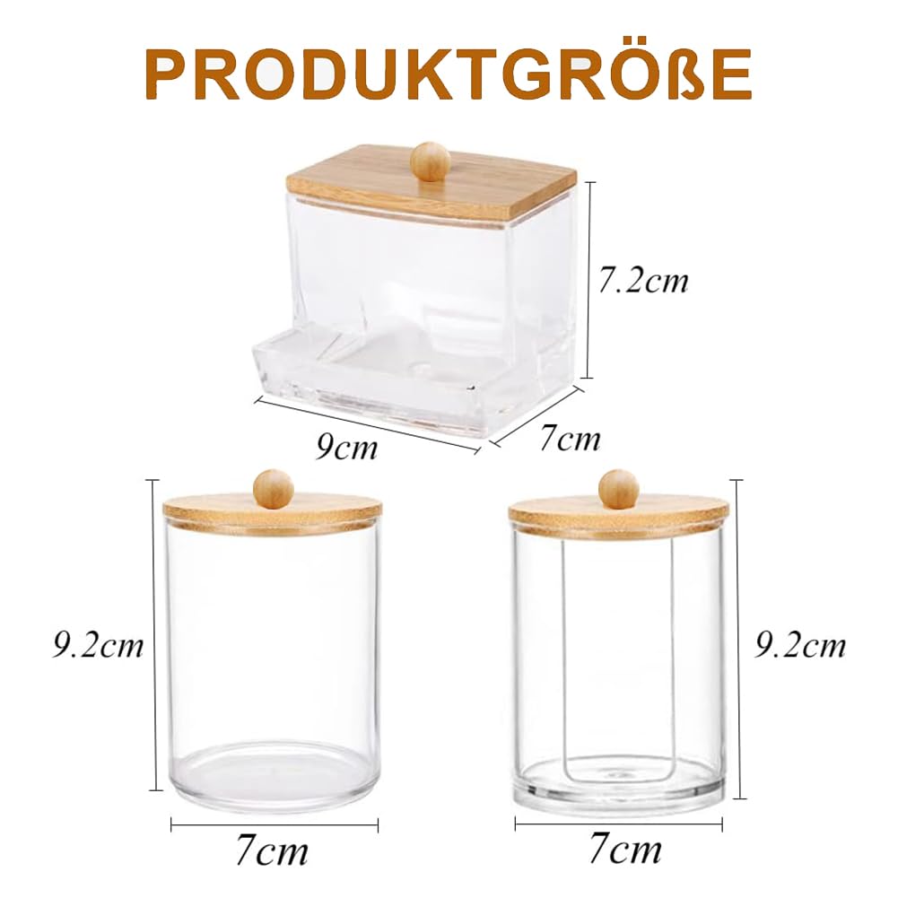 Gaoduanluoluo 3 Pièces Boîtes Coton-Tige Avec Couvercle Bambou - Rangement Transparent Cosmétiques