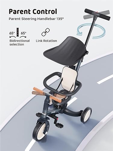 Miniatura 9 de newyoo Triciclo para niños pequeños de 1 a 3 años, bicicleta para niños pequeños, triciclo para niños pequeños con mango de empuje y toldo, regalo