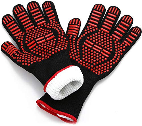 Etiie BBQ Gloves 1472Â°F / 800â„ƒ Oven Mitts Extreme Heat Resistant,Silicone Non-Slip Grill Gloves for Cooking & Smoker, Oven Mitts for BBQ, Grill, Baking, Welding,1 Pair (Red)