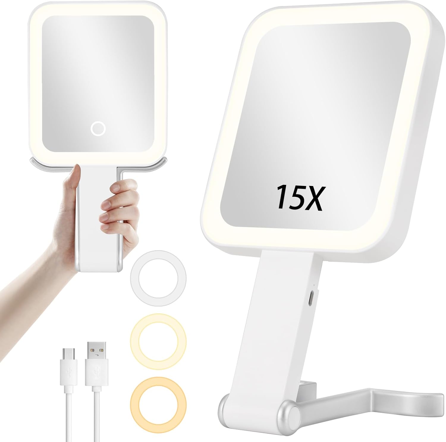 Espejo de Maquillaje Viajero con Luz DECLUTTR, 15X/1X