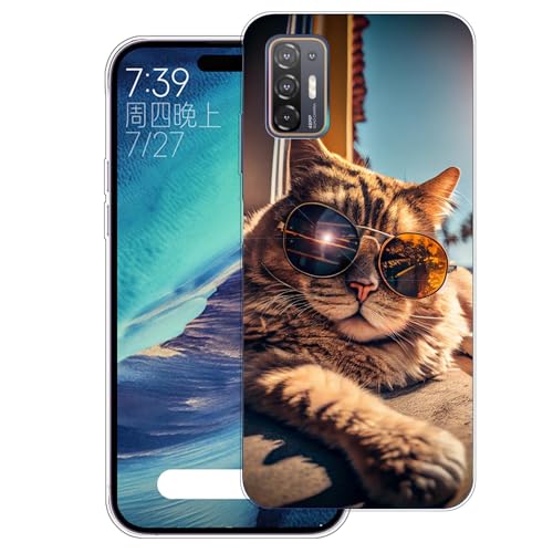 WUACYEAMING Carcasa para Móvil Compatible con HTC Desire 21 Pro 5G Ultrafina Delgado Cover Transparente TPU Silicona Antigolpes Anti-arañazos Bumper Caso para Case-(Gatos)