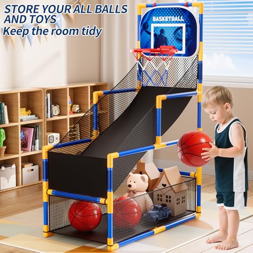 Image of NIPLOOOW Arcade Basketball Game Set for Kids 3-12 Years Old, Kids Basketball Hoop with 4 Balls & Pump, Indoor Outdoor Sports Play Toys, Basketball Games Toys, for Boys Girls Teens