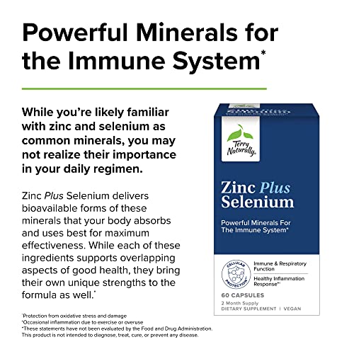 Terry Naturally Zinc Plus Selenium - 60 Capsules - Immune Support, Respiratory Function, Cellular Protection - Non-Gmo, Vegan - 60 Servings #TOP3