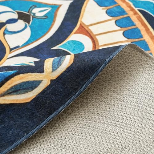 Tapete redondo boho azul navy lavable 7 pies miniatura 6