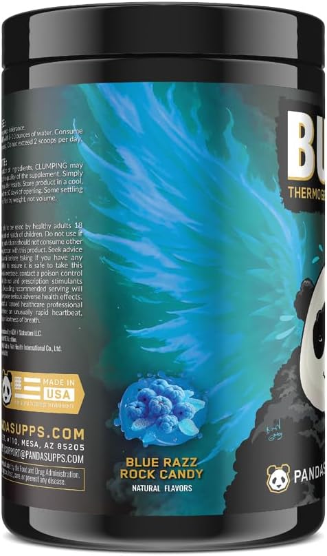 Underground Bio Labs: Panda Burn MAX Enhance Your Strength, Energy, Focus with Dual Source Caffiene (350mg), Alpha GPC, and MitoBurn® (Blue Razz Rock Candy)(25 Servings)
