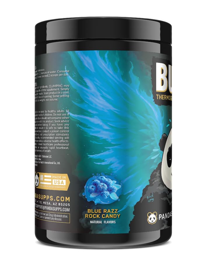 Underground Bio Labs: Panda Burn MAX Enhance Your Strength, Energy, Focus with Dual Source Caffiene (350mg), Alpha GPC, and MitoBurn® (Blue Razz Rock Candy)(25 Servings)