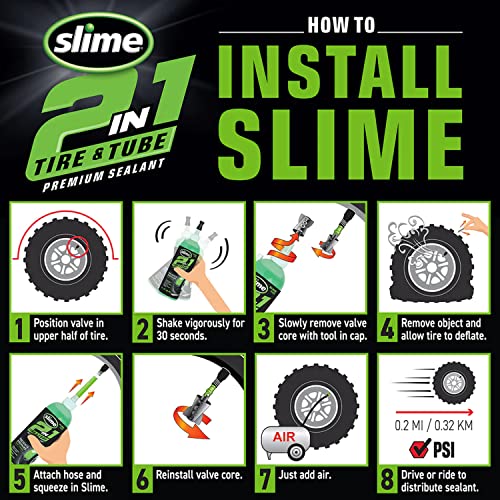 Image of Slime 10193-6PK 2-in-1 Tire and Tube Sealant Puncture Repair Sealant, Premium, Prevent and Repair, Suitable for Non-Highway Tires and Tubes, Non-Toxic, Eco-Friendly, 6 x 16oz Bottles
