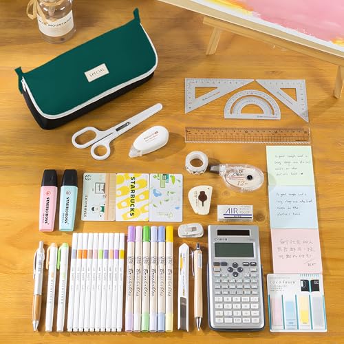 Image of Pencil Case Large Capacity Pencil Pouch Pen Bag with Big Compartment, Foldable Pencil Bags with Zipper Pencil Pouch, Student Pencil Case Stationery Bag for Girls and Boys Teen Adults Women Men (Green)