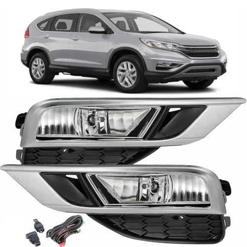 Fog Lights Assembly Replacement for 2015 2016 Honda CR-V CRV Clear Lens with Front Bumper Bezel Wires Switch Bulbs Kit Left+Right Side