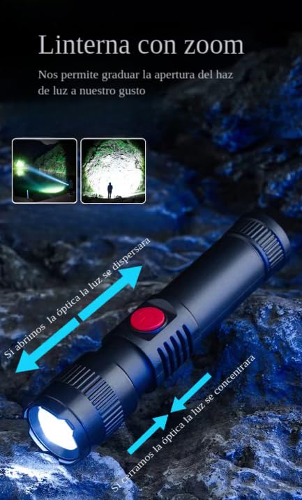 2 Torce LED Ricaricabili – 2000 Lumen, Zoom, Impermeabili, 3 Modalità (Alta/Bassa/Strobo) – Rosse - 2