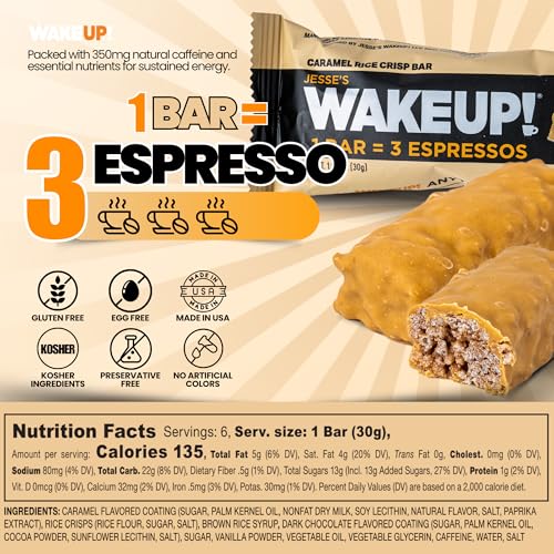 Image of WAKE UP! Caffeinated Caramel Bars, 3 Espressos, Gluten Free, 6 Pack