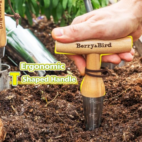 Berry&Bird Hand Dibber herramienta de jardín 6'' madera miniatura 6