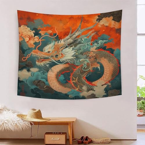 Tapiz de pared YIFKVOASD con estampado de dragón mítico en relieve visual para salón
