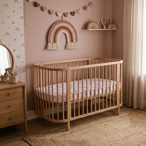 Image of Gllquen Baby Bedside Sleeper Bassinet Sheets 33x20 Inch 4 Pack Girl Boy | Soft OEKO-TEX Certified Bassinet Crib Sheet, Compatible with Baby Delight, Newton Rectangle Bassinet Mattress, Pink Love