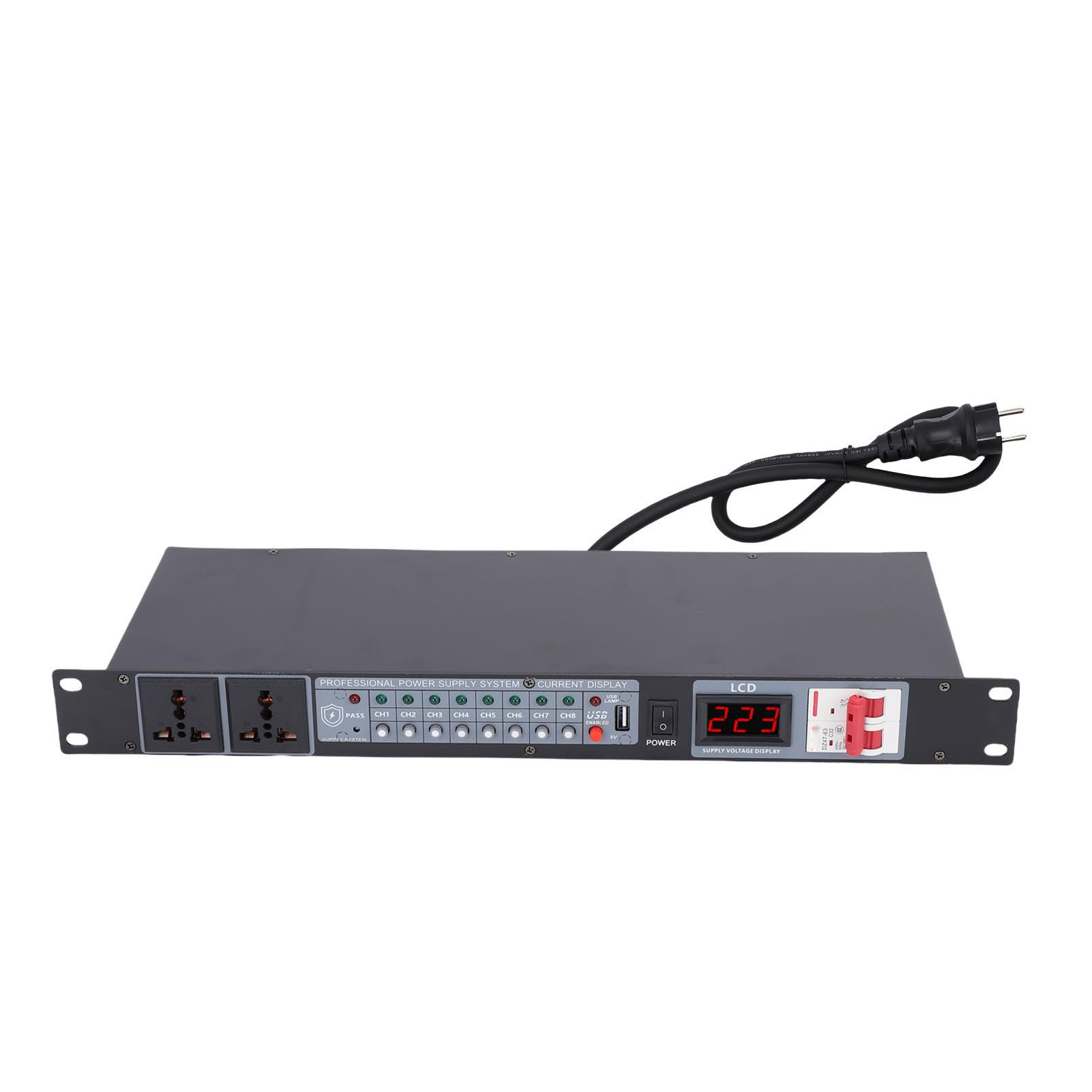 Asixxsix Power Sequencer Conditioner 10 Outlet, Rack Mount Audio Digital Power Supply Controller Regler mit Echtzeitspannung und Verzögerungsschalter für die Heimkino -Bühne (EU-Stecker)