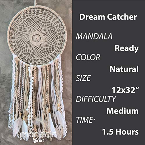 Mandala Life ART DIY LED Dream Catcher Kit 12x30 inches - Make Your Own Bohemian Wall Hanging with All-Natural Materials - Creative Activity Set Includes Premium Lace, Yarn, Feathers and Wooden Hoop - Thumbnail 6