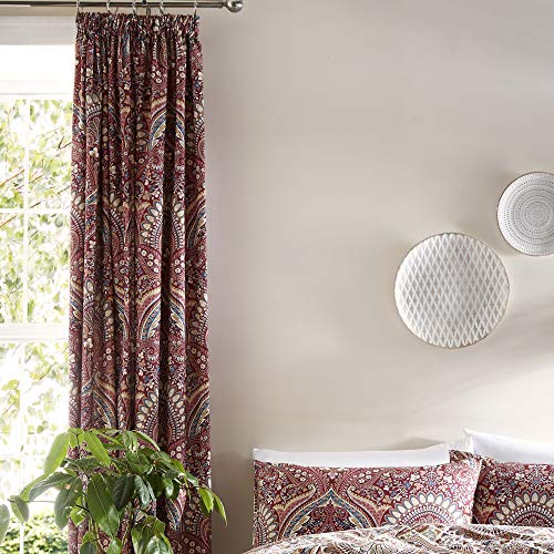 Dreams & Drapes Maroon Jacobean Pencil Pleat Curtains – W168 x L183cm (66x72) – 2 Panels + Tie Backs – Floral Damask Drapes – Moroccan Boho Curtains for Bedroom & Living Room – Fully Lined & Elegant - Image 3