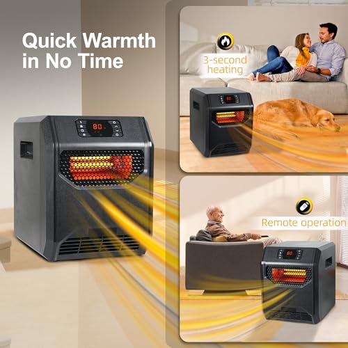 Image of Infrared Space Heater 1500W Electric Portable Heaters for Indoor Use Realsmart UVC Air Purification 4 Heating Mode LED Display Remote Control Overheat Tip Over Protection Safe Quartz Element Heaters