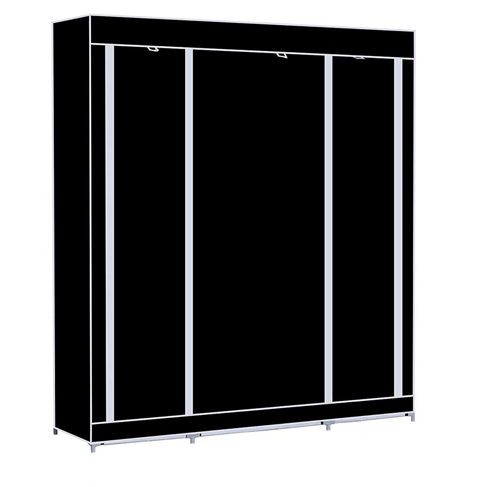 RELOVE Armario para ropa sucia con barra para colgar ropa de lona con revestimiento de tela XL armario de camping con barra para ropa, 175 x 150 x 45 cm, color negro