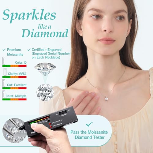 Moissanite Solitaire Necklace for Women, 1-3 Carat Lab Grown Diamond Pendant Jewelry D Color VVS1, S925 Sterling Silver with Gold Plating, 18+2” Silver Chain, Heart Engraving Gift for Wife Girlfriend Mom Yourself on Anniversary Birthday Wedding2