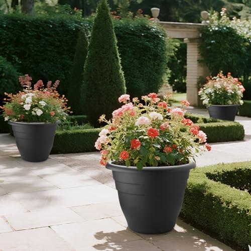Image of RooTrimmer 3 Pack 20 Inch Large Plant Pots for Outdoor,Heavy Duty Extra Large Deep Garden Planter with Drainage Holes,Sturdy Textured Black Flower Pot for Trees,Shrubs,Patio,Lawn