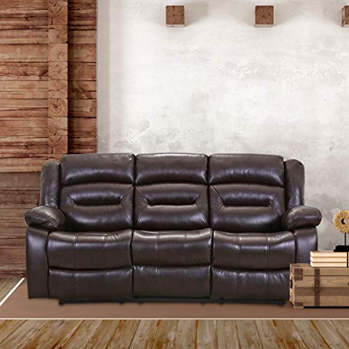 Fdw Recliner Chair Set Manual Recliner Pu Leather Sofa And Couch Theater Seating Motion For Home Living Room (Three Seat, Brown) #TOP5