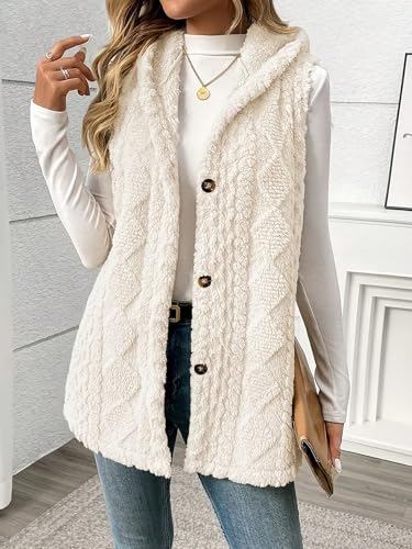 Chic Beige Sleeveless Hooded Faux Fur Jacket for Women - Perfect for Fall and Winter - Image 4