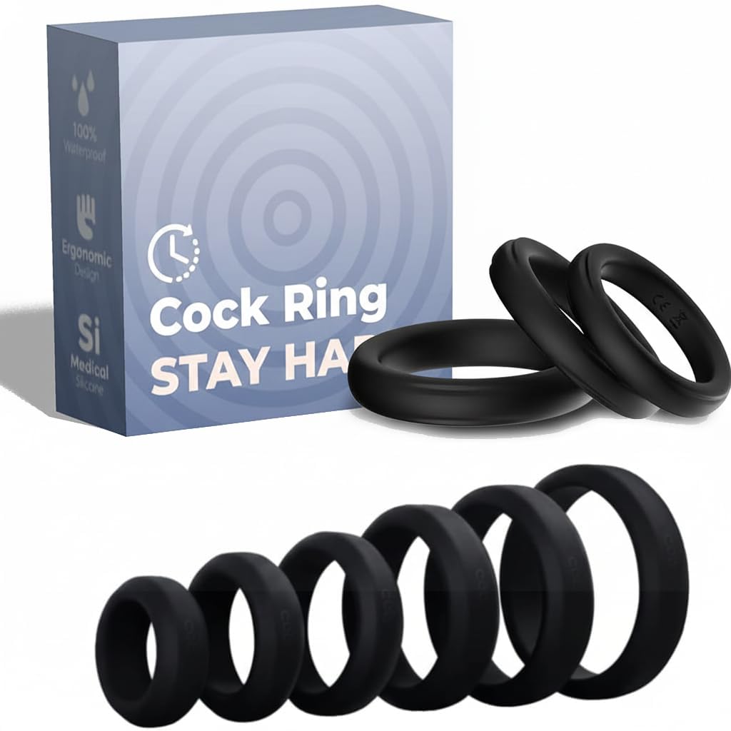 Kandid® 6-Piece Silicone Cock Ring Set for Men – Thick, Stretchy Erection Rings in XS/S/M/L/XL/XXL | Body-Safe, Reusable Performance Rings | Time-Delay Penis Rings for Stronger, Longer Erections