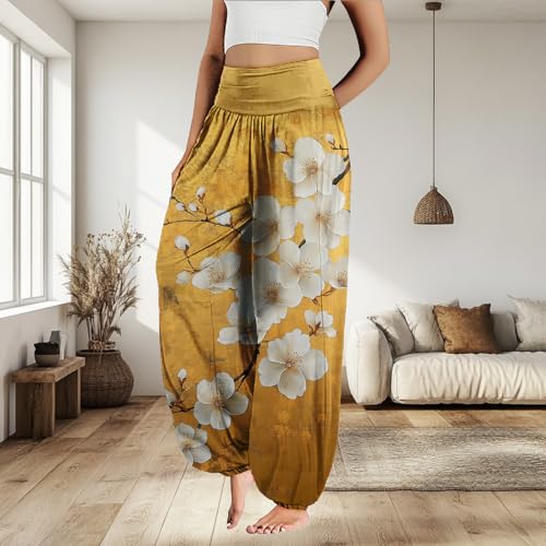 MARSVOVO Floral Pants for Women Cute Flower Print Wide Leg High Weist Plus Size Casual Pants for Women2