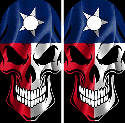 C207 Texas Flag Skull Cornhole WRAP Wraps Laminated Board Boards Decal Set Decals Vinyl Sticker Stickers Bean Bag Game Vinyl Graphic Tint Image