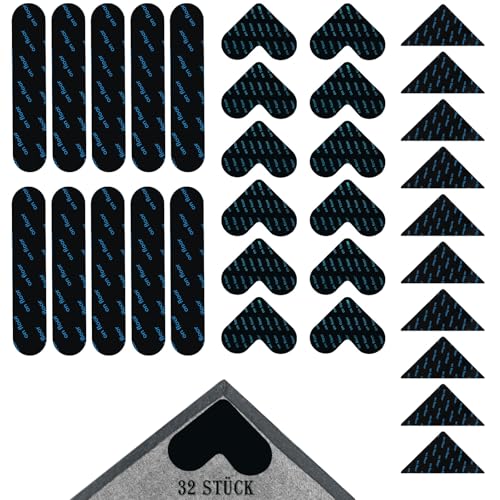 32 Stück Antirutschmatte für Teppich, Teppich Antirutschunterlage 12 Herzform 10 Dreieckform & 10 Streifenform, Selbstklebend Teppichstopper Waschbare Wiederverwendbare für Holzböden und Laminatböden