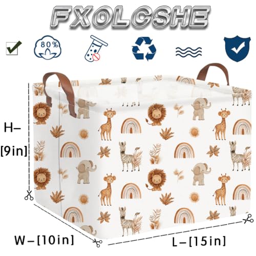 Image of Rectangular Animals Baskets,Storage Bins with Handles for Room Decor,Book Storage Bin,Shelf Basket(Boho animals)
