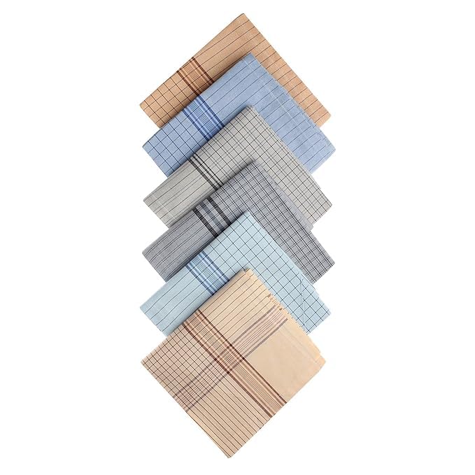 Cotton Premium Collection Handkerchiefs Hanky For Men, Light Colour Check XXL King Size, Pack of 6-image-21