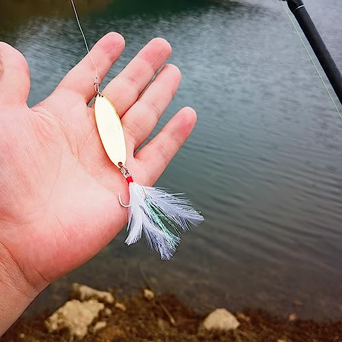 Outimpbox Fish Spoon Freshwater Bait, Feather Treble Hooks Fake Bait, Sea Fishing Bionic Fishing Lures, Metal Fishing Sequin Lures, Suitable For Catfish And Perch- 5G/7G/10G (Golden) (5) #TOP4