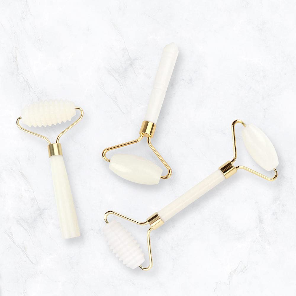 Rodillo de masaje de práctica portátil de jade facial natural antiarrugas pérdida de peso facial Shaper cuerpo pie herramientas de relajación belleza a estilo caja blanca