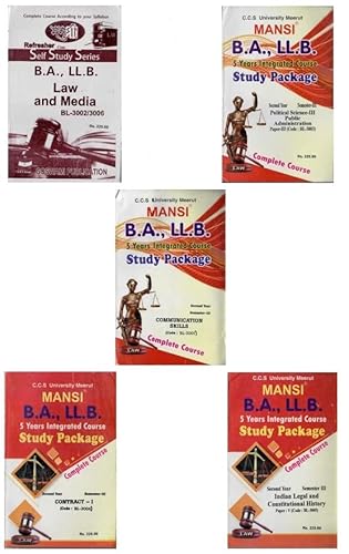 Mansi’s ( 3rd Semester )C.C.S. University Meerut B.A. LL.B ( Media, Contract, Political Science,Public Administration, Legal &amp; constitutional History, Communication Skills) combo 5 books English