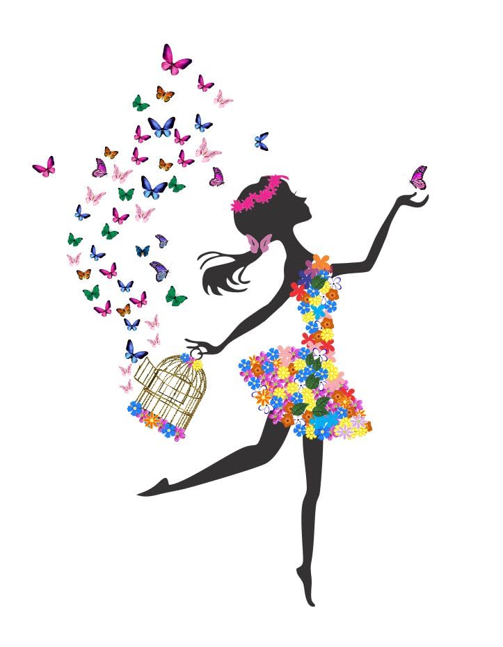 Decor Villa PVC Vinyl Girl with Cage and Butterflies 3D Big Size Wall Sticker for Living Room Kidsroom, Size: 50 Cm X 48 Cm, Multicolour, Pack of 1 (B0CQ883SXK) Amazon Price History, Amazon Price Tracker